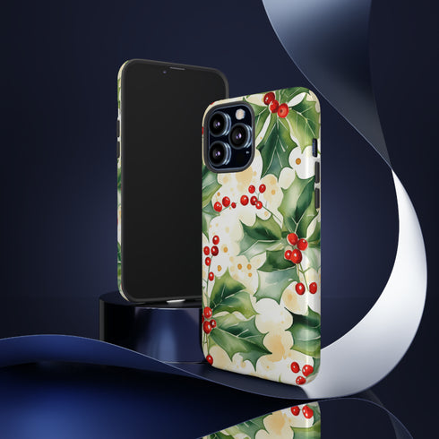 Christmas Holly on a Golden Background - Impact Resistant Phone Case